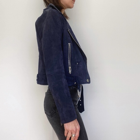 Blank NYC Suede Moto Jacket Royal Blue - Picture 5 of 7